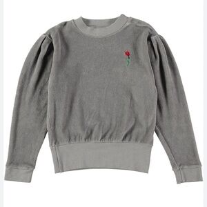 Picnik Girls Gray Sweatshirt Velvet Red Rose Embroidery Size 8